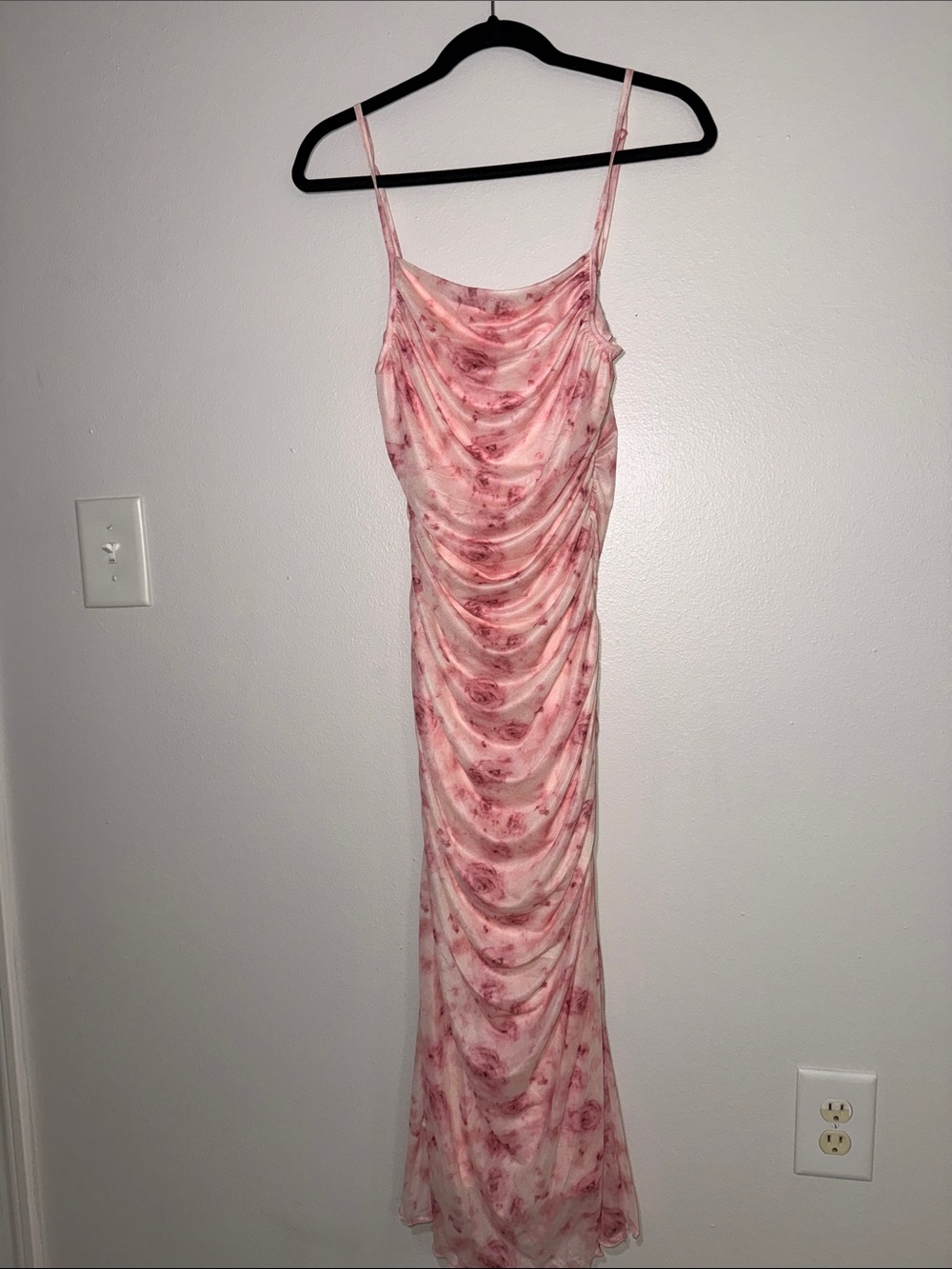 SHEIN Pink Floral Ruched Cowl Maxi Dress